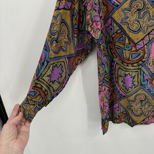 vintage 80s PERRY ELLIS 100% silk shirt geometric colorful MEDIUM oversized